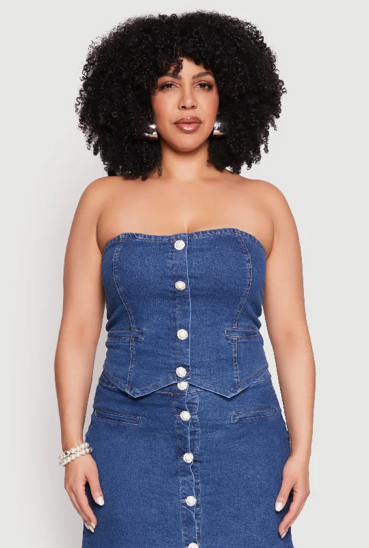 Oversized Men's JeansPlus Size Faux Button Front Denim Tube Top
