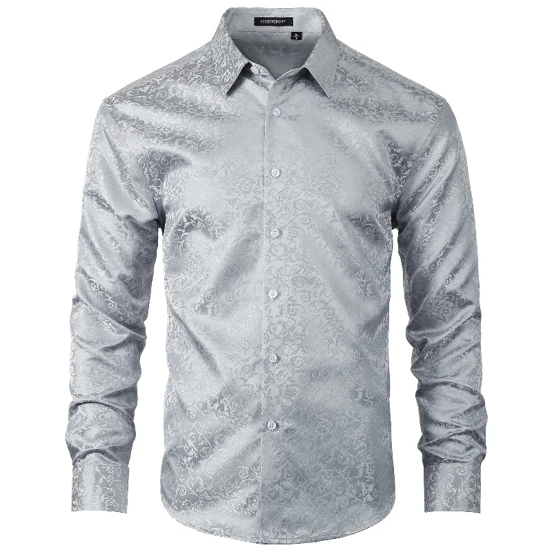 Men's Golf Shirts for On-Course StyleMen's Long Sleeve Shirt With Printing - 06-WHITE SILVER Men's Golf Shirts for On-Course StyleMen's Long Sleeve Shirt With Printing - 06-WHITE SILVER