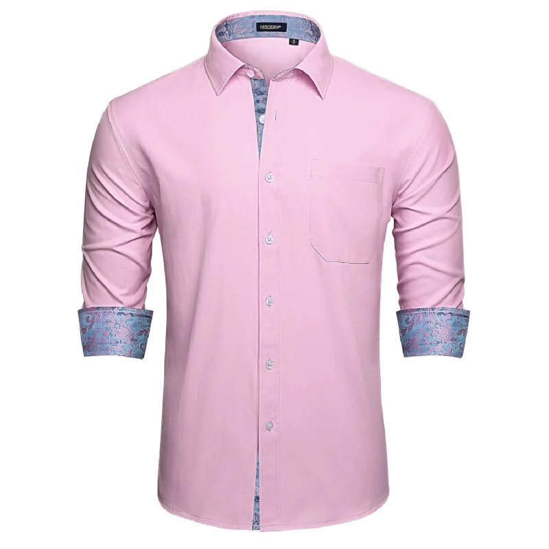 Men's Wingtip-Collar Shirts for a Classic TouchMen's Patchwork Dress Shirt with Pocket - PINK PURPLE Men's Wingtip-Collar Shirts for a Classic TouchMen's Patchwork Dress Shirt with Pocket - PINK PURPLE