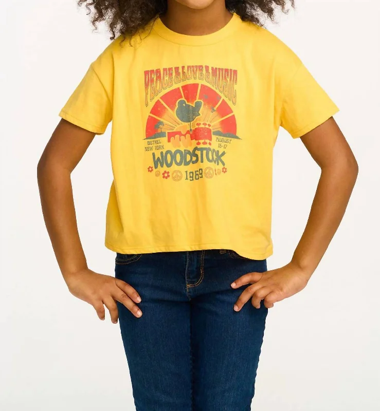 Men's Shirts with Barrel CuffsKids Girls Woodstock Peach & Love & Music Tee In Gold