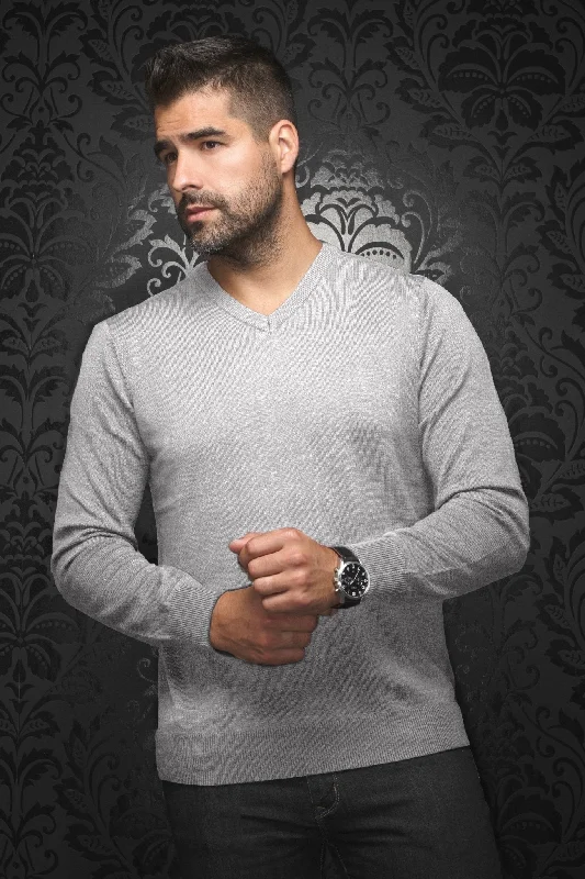 Durable Men's Acrylic SweatersAU NOIR | Merino Wool Sweater | Saxony Med Grey