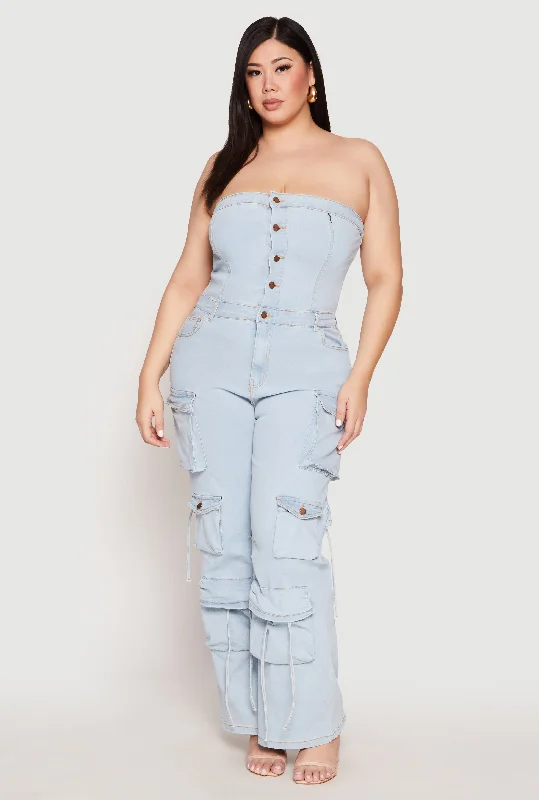 Leather Patch Men's JeansPlus Size Daisy Denim Cargo Jumpsuit
