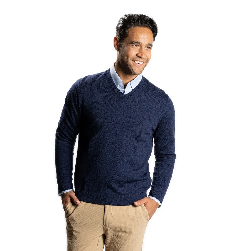 Men's Sweaters in Bright ColorsMerino Wool Sweaters V Neck - Navy