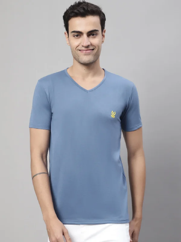 Men's Shirts with Contrast StitchingMack Jonney V Neck Cotton Solid Dark Grey T-Shirt for Men Men's Shirts with Contrast StitchingMack Jonney V Neck Cotton Solid Dark Grey T-Shirt for Men