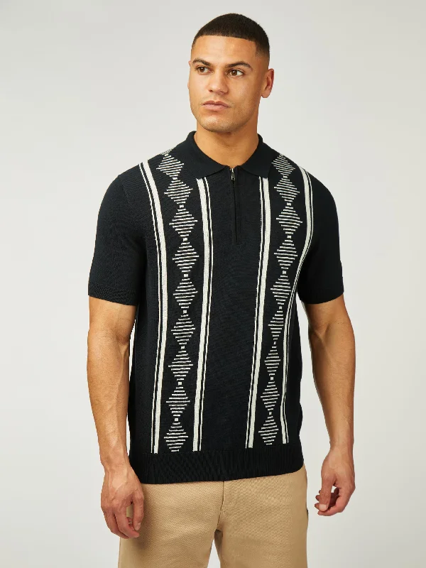Layered Men's Vest SweatersArgyle Jacquard Polo - Black