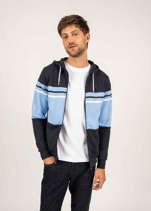 Men's Sweaters with Mock-Neck DesignsULRICK - Zip-Up Hoodie by Maison FT | 100% Cotton (NAVY / LIGHT BLUE / WHITE) Men's Sweaters with Mock-Neck DesignsULRICK - Zip-Up Hoodie by Maison FT | 100% Cotton (NAVY / LIGHT BLUE / WHITE)