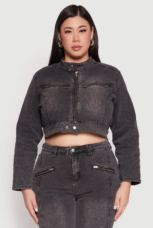 Classic Blue Men's JeansPlus Size Almost Famous Denim Moto Cropped Jacket