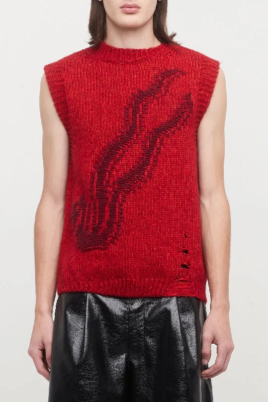 Men's Pants with Hidden ButtonsLu'u Dan Snake Intarsia Vest in Dark Red