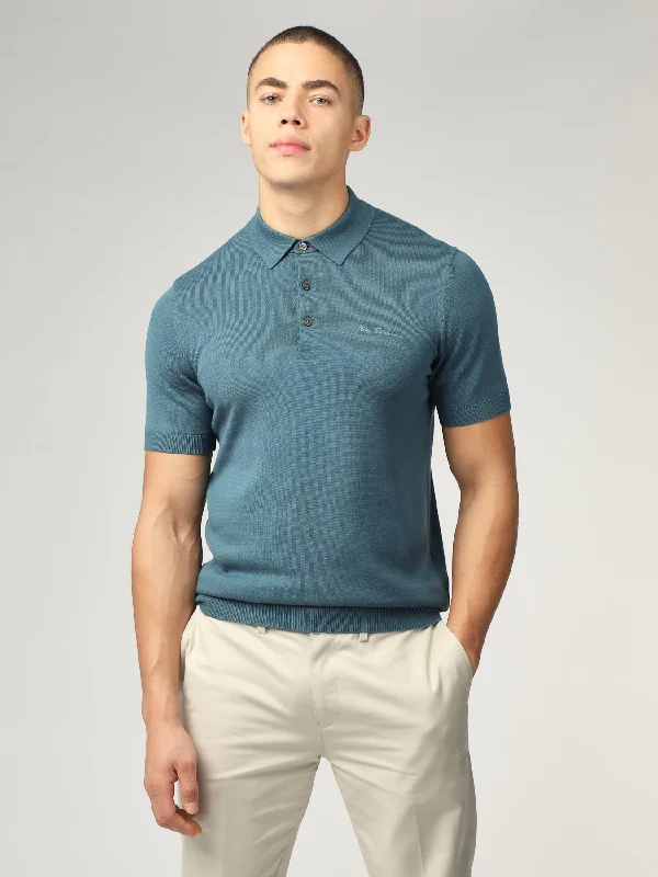 Durable Men's Acrylic SweatersSignature Short Sleeve Polo - Teal