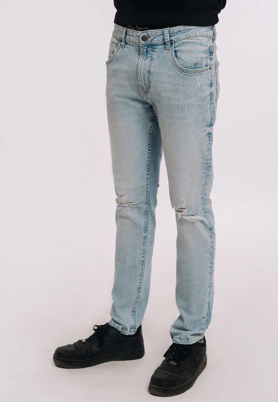 Durable Workwear Men's JeansSkinny Fit Ripped Jeans - Light Blue Wash