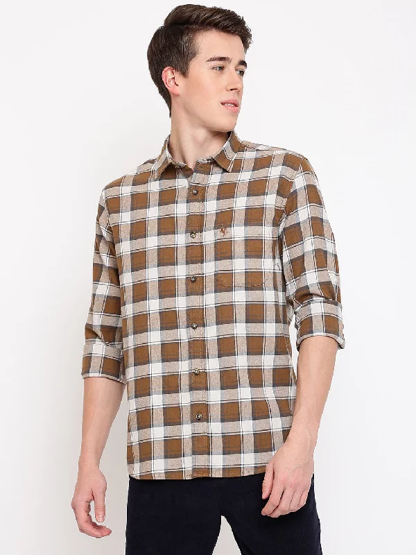 Men's French-Cuff Shirts for a Sophisticated EdgeMen's Brown Casual Big Checks Full Sleeve Shirt Men's French-Cuff Shirts for a Sophisticated EdgeMen's Brown Casual Big Checks Full Sleeve Shirt