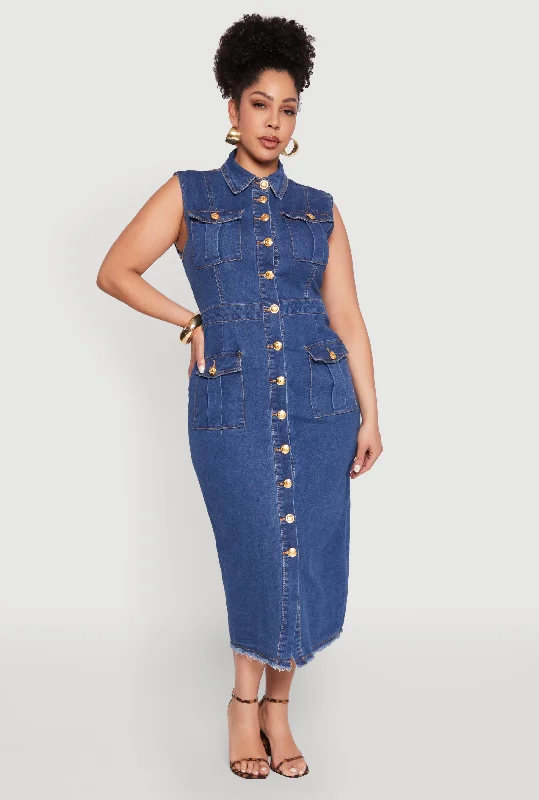 Jeans for Men with a Big BellyPlus Size Daisy Denim Sleeveless Utility Maxi Dress