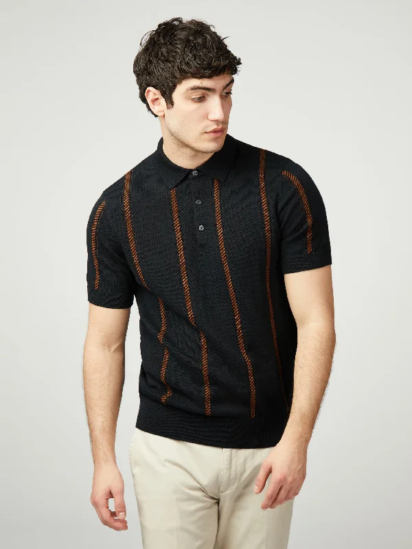 Striped Men's SweatersJacquard Stripe Polo - Black