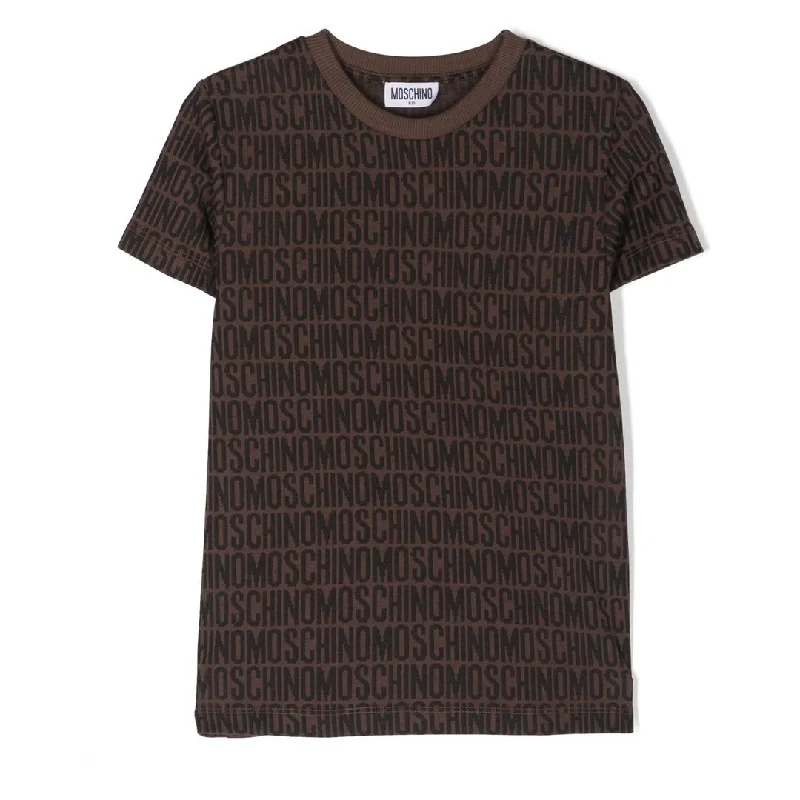 Men's Shirts with Contrast CollarsBrown All Over Logo T-Shirt