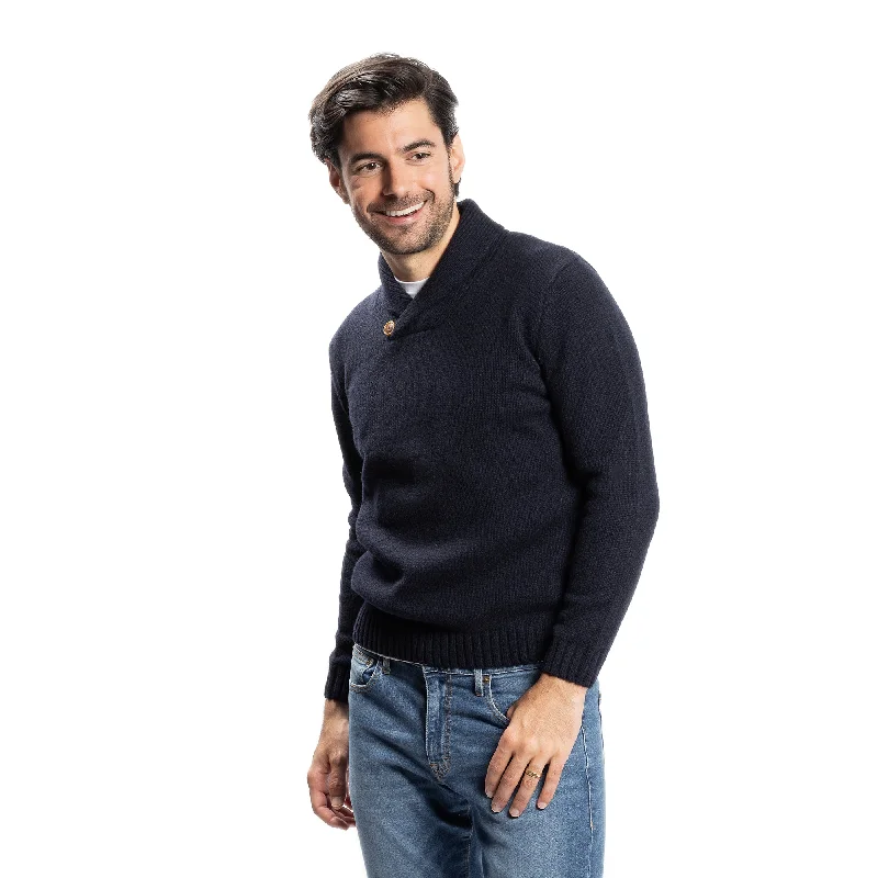 Men's Sweaters with Flat-Front DesignsWool Shawl Collar Sweaters - Navy