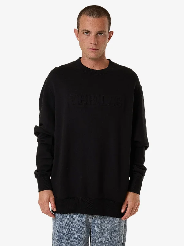 Men's Sweaters with Unique and Custom DesignsRoosevelt Emboss Oversize Crew Fleece - Black