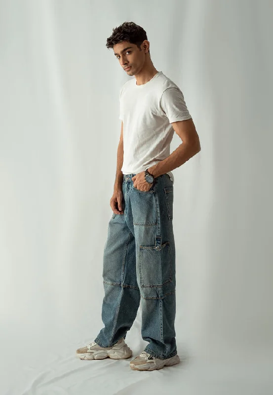 New Arrival Designer Men's JeansStraight Fit Cargo Pocket Jeans Tint Over Dye
