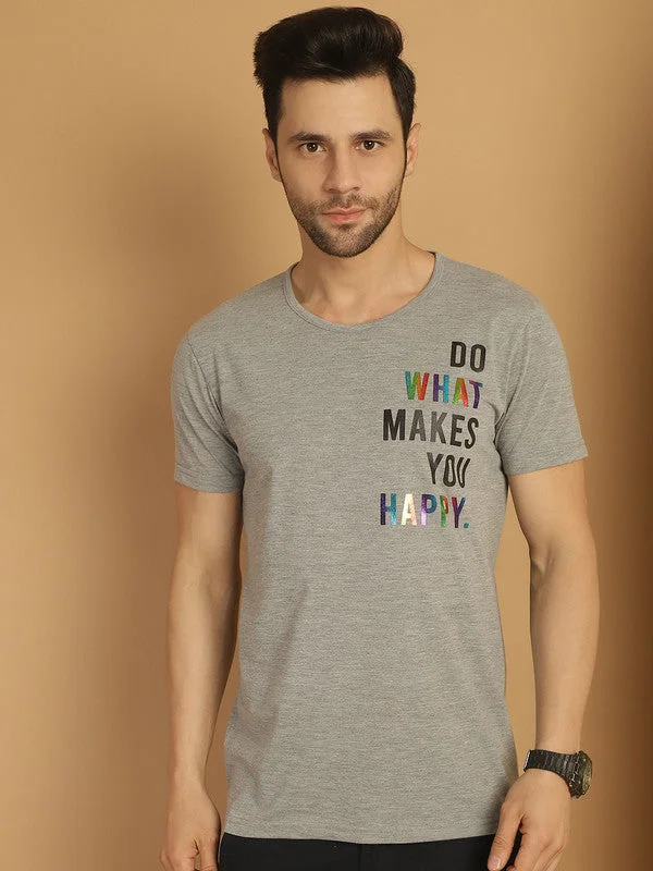 Men's Shirts with Patchwork SleevesMack Jonney Round Neck Cotton Printed Grey Melange T-Shirt for Men Men's Shirts with Patchwork SleevesMack Jonney Round Neck Cotton Printed Grey Melange T-Shirt for Men