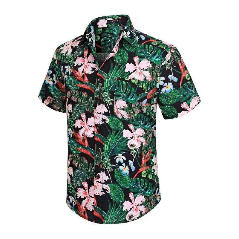 Men's Dressy Button-Down Shirts for Formal OccasionsFunky Hawaiian Shirts with Pocket - 18-BLACK/GREEN Men's Dressy Button-Down Shirts for Formal OccasionsFunky Hawaiian Shirts with Pocket - 18-BLACK/GREEN
