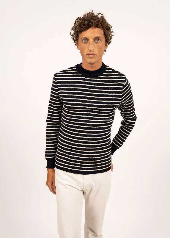Men's Sweaters with Skinny FitsMATELOT - Authentic Striped Wool Fisherman Sweater with Button Shoulder |Slim Fit (NAVY / ECRU) Men's Sweaters with Skinny FitsMATELOT - Authentic Striped Wool Fisherman Sweater with Button Shoulder |Slim Fit (NAVY / ECRU)