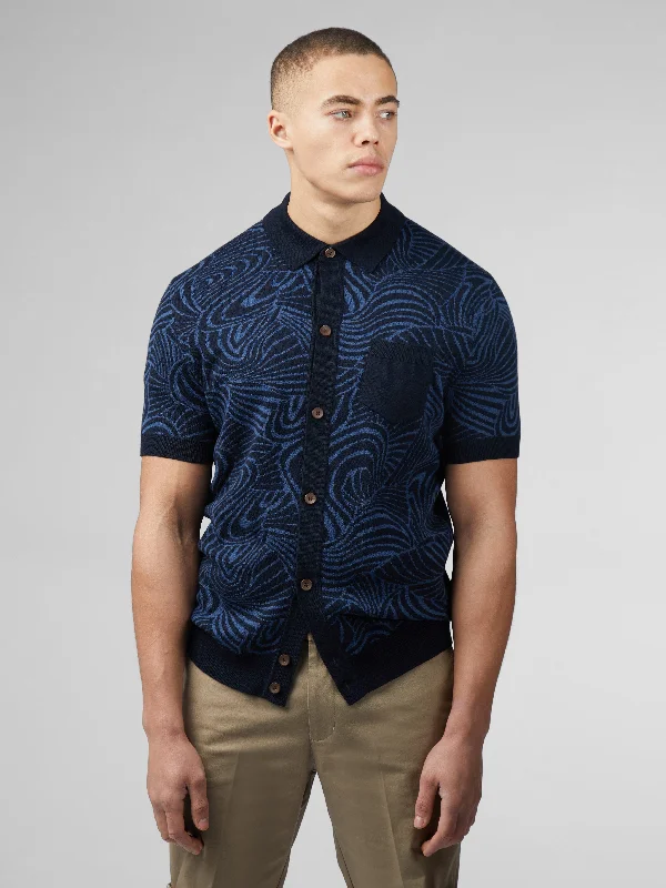 Men's Sweaters with Flat-Front DesignsB by Ben Sherman Swirl Jacquard Button Through Polo - Dark Navy Men's Sweaters with Flat-Front DesignsB by Ben Sherman Swirl Jacquard Button Through Polo - Dark Navy