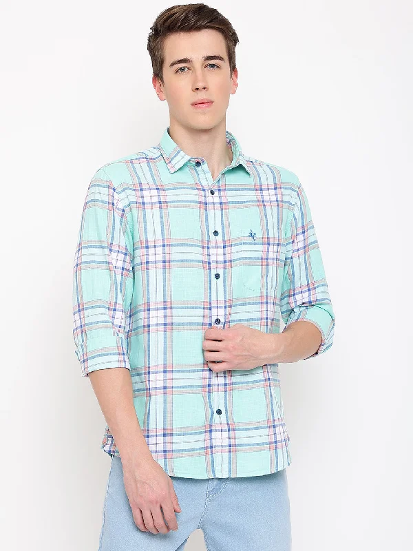 Men's Tailored Shirts for a Sharp AppearanceMen's Aqua Green Casual Big Checks Full Sleeve Shirt Men's Tailored Shirts for a Sharp AppearanceMen's Aqua Green Casual Big Checks Full Sleeve Shirt