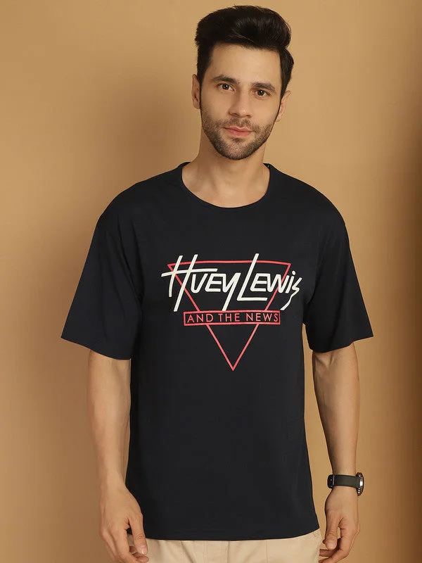Men's Flowy Shirts for a Relaxed LookMack Jonney Printed Navy Blue Round Neck Cotton Oversize Half sleeves Tshirt For Men Men's Flowy Shirts for a Relaxed LookMack Jonney Printed Navy Blue Round Neck Cotton Oversize Half sleeves Tshirt For Men
