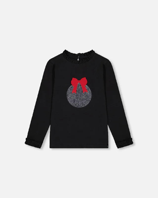 Men's Shirts with TiesT-Shirt With Frill And Print Black