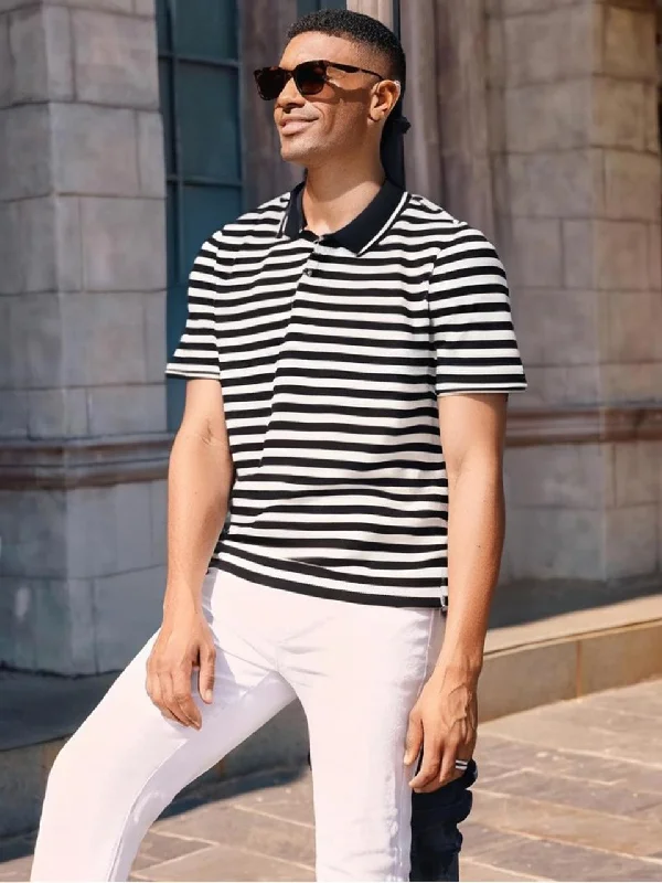 Elegant Men's Dress ShirtsMack Jonney Men's Striped Cotton Rich Polo T Shirt | Collar Tshirts | Half Sleeves | Stripe-Regular Fit