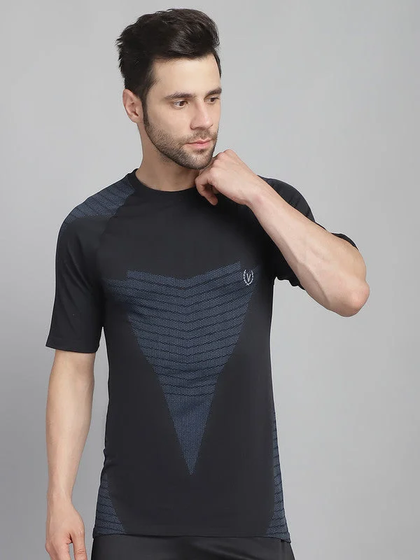 Men's Shirts with Asymmetrical HemlinesMack Jonney Solid Black Round Neck Polyester Lycra Half sleeves Tshirt For Men Men's Shirts with Asymmetrical HemlinesMack Jonney Solid Black Round Neck Polyester Lycra Half sleeves Tshirt For Men
