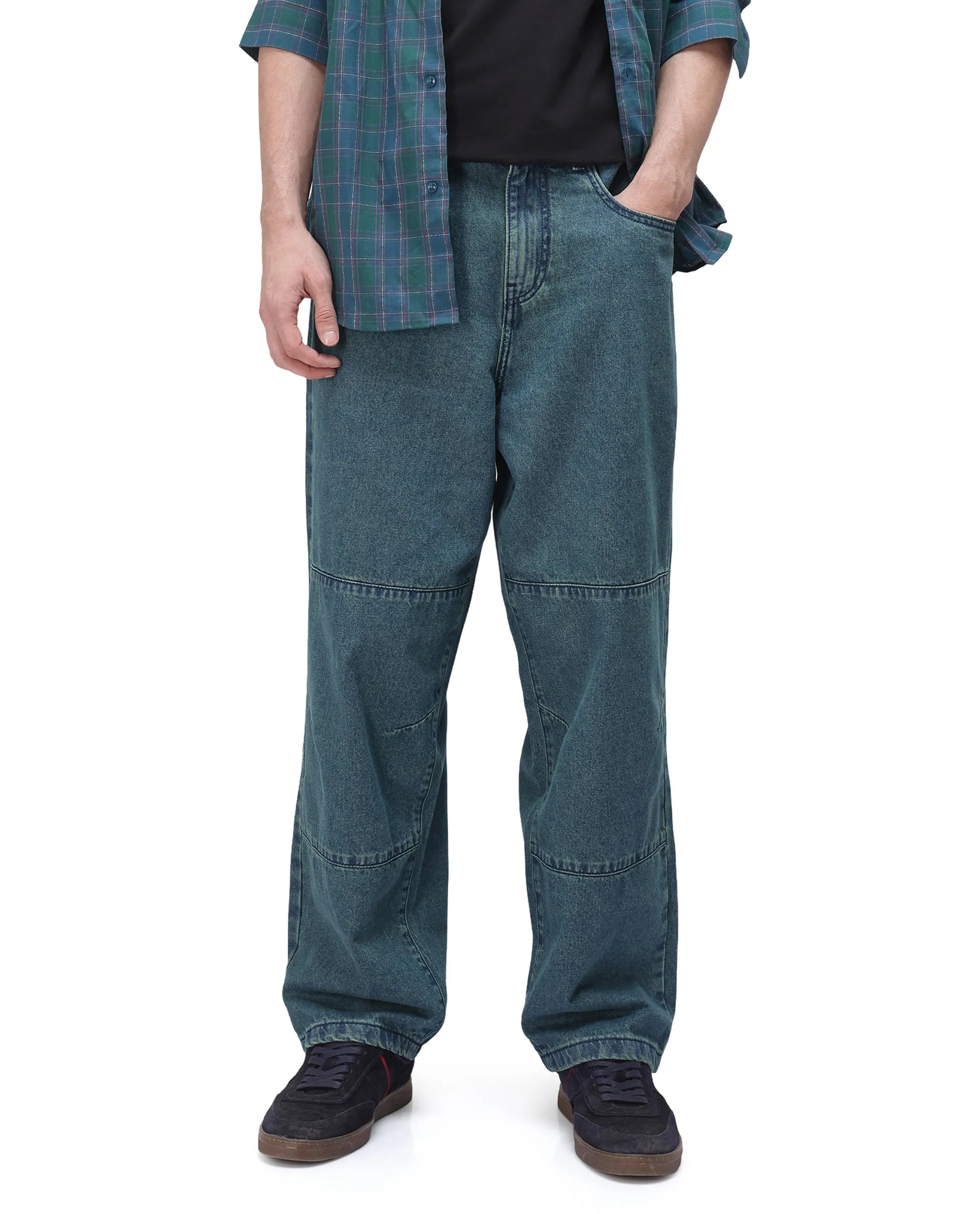 Casual Men's JeansRare Rabbit Men's Niok Green Cotton Fabric Mid Rise Dark Wash Baggy Fit Solid Jeans Casual Men's JeansRare Rabbit Men's Niok Green Cotton Fabric Mid Rise Dark Wash Baggy Fit Solid Jeans