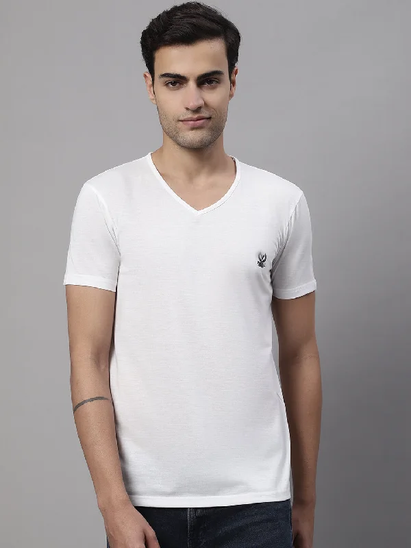 Men's Shirts with Elastic WaistbandsMack Jonney V Neck Cotton Solid White T-Shirt for Men Men's Shirts with Elastic WaistbandsMack Jonney V Neck Cotton Solid White T-Shirt for Men