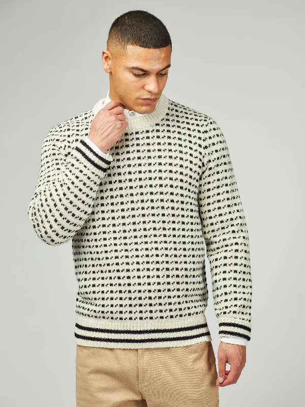 Cozy Men's Cable-Knit SweatersB By Ben Sherman Jacquard Crew - Ivory