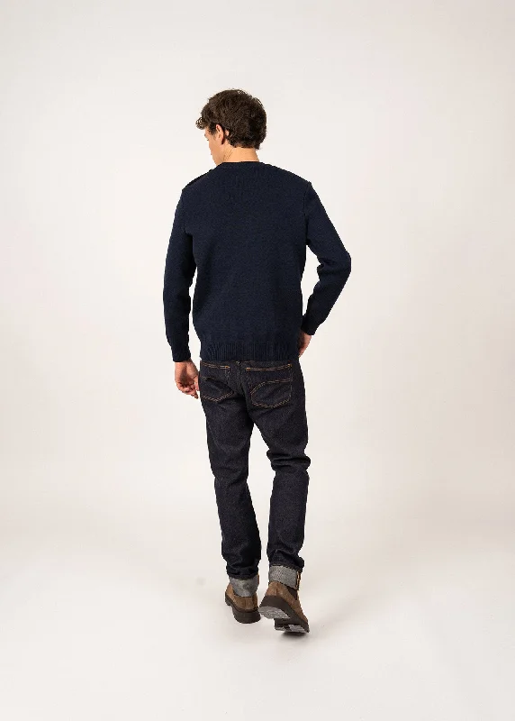 Men's Sweaters with A-Line ShapesCANCALE - Wool Fisherman Sweater with Button Shoulder | Loose Fit (DARK BLUE) Men's Sweaters with A-Line ShapesCANCALE - Wool Fisherman Sweater with Button Shoulder | Loose Fit (DARK BLUE)
