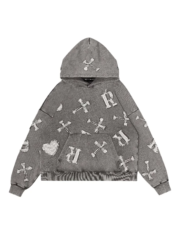 Versatile Men's All-Season HoodiesWashed Black Patch Hoodie