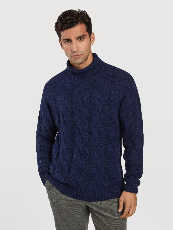 Men's Sweaters with Hooks and LoopsTurtle neck sweater with fancy cables