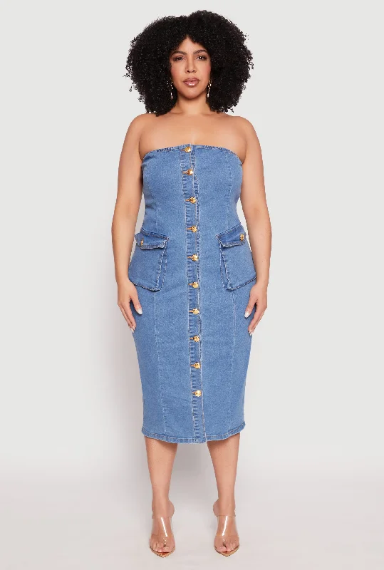 Yoked Back Men's JeansPlus Size Daisy Denim Tube Dress