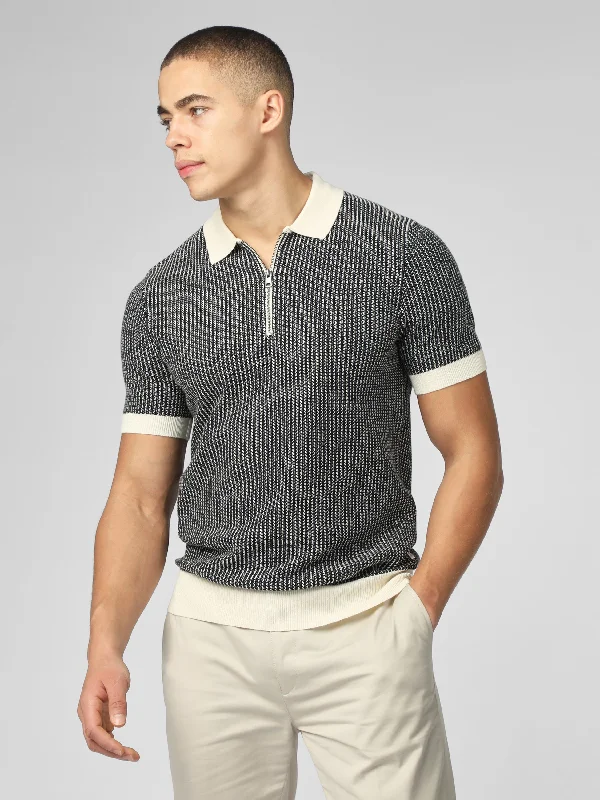 Men's Sweaters with Belt AttachmentsSignature Bicolor Zip Neck Polo - Ivory