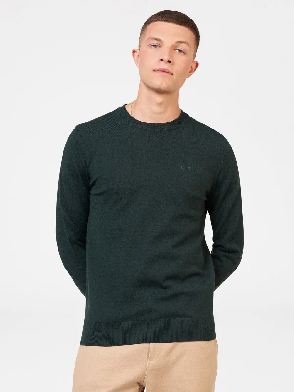 Men's Sweaters with Fold-Over CuffsSignature Merino Crewneck Sweater - Dark Green