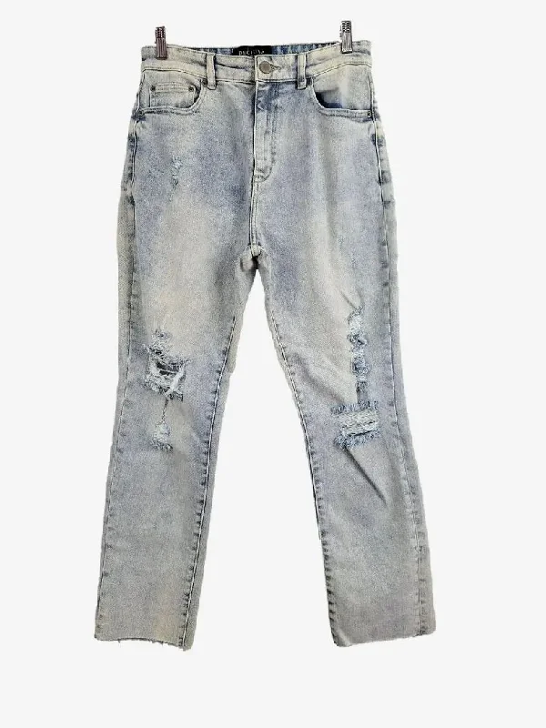 Mid-Waisted Men's JeansDecjuba Light Wash Distressed Denim Jeans Size 14