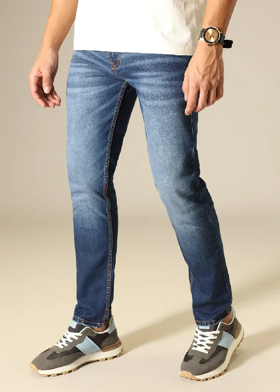 Inexpensive Rip and Tear Men's JeansDark Blue Faded Ankle Slim Fit Jeans