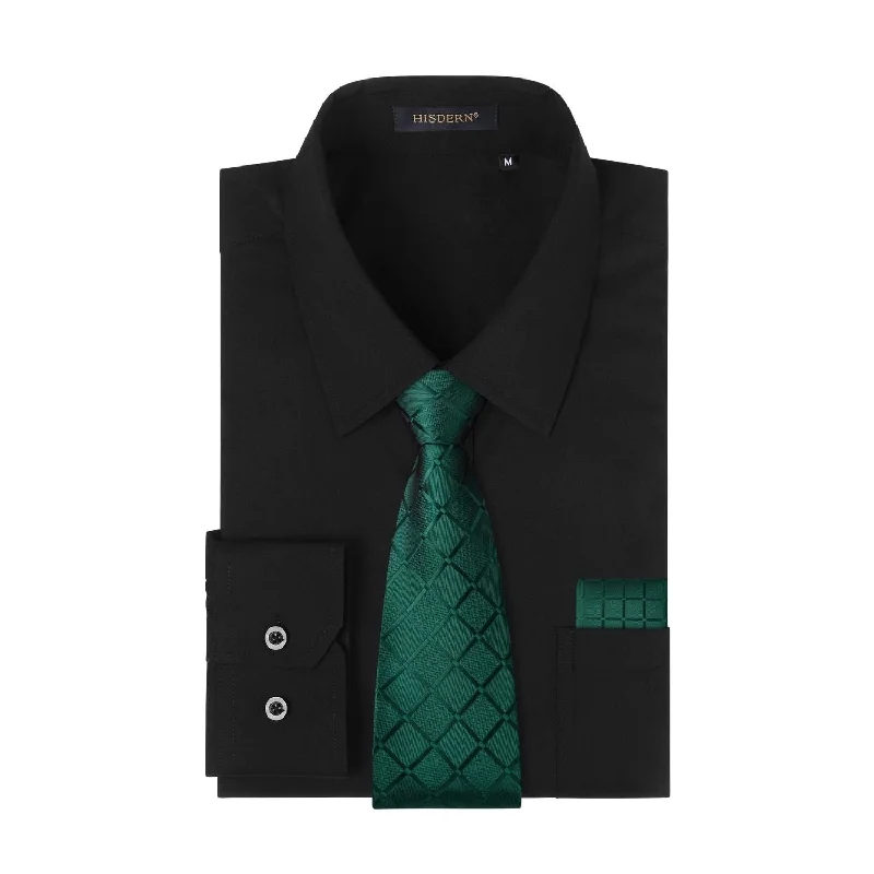 Men's Striped Long-Sleeve Shirts for a Maritime FeelMen's Shirt with Tie Handkerchief Set - BLACK/GREEN Men's Striped Long-Sleeve Shirts for a Maritime FeelMen's Shirt with Tie Handkerchief Set - BLACK/GREEN