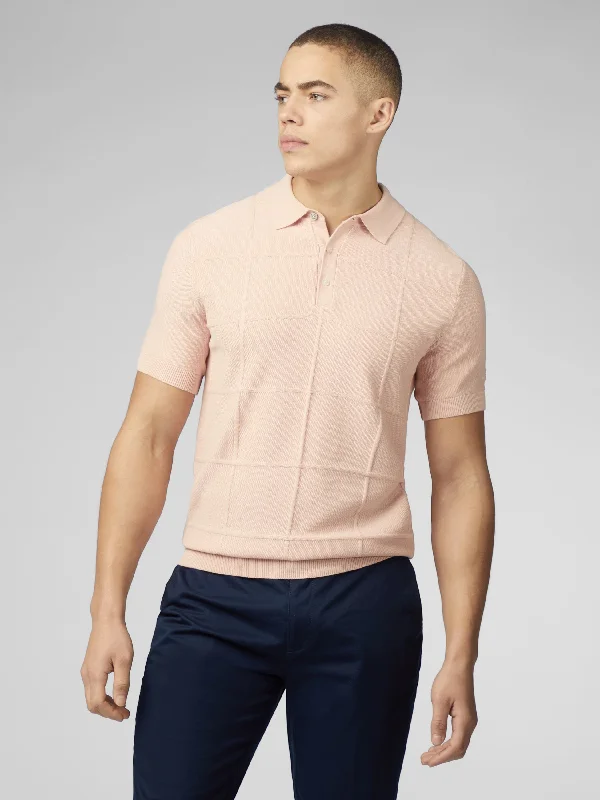 Men's Sweaters with Fold-Over CuffsSignature Textured Polo - Pale Pink