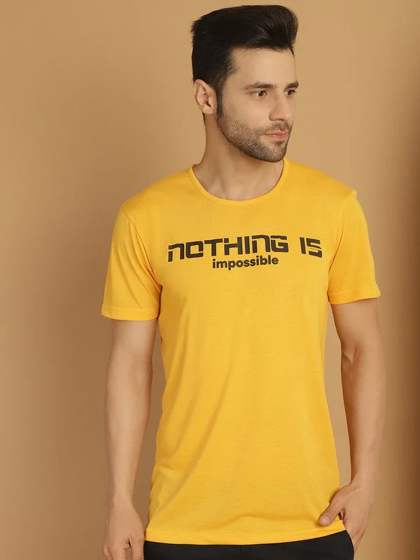 Men's Shirts with Pocket SquaresMack Jonney Printed Yellow Round Neck Cotton Half sleeves Tshirt For Men Men's Shirts with Pocket SquaresMack Jonney Printed Yellow Round Neck Cotton Half sleeves Tshirt For Men