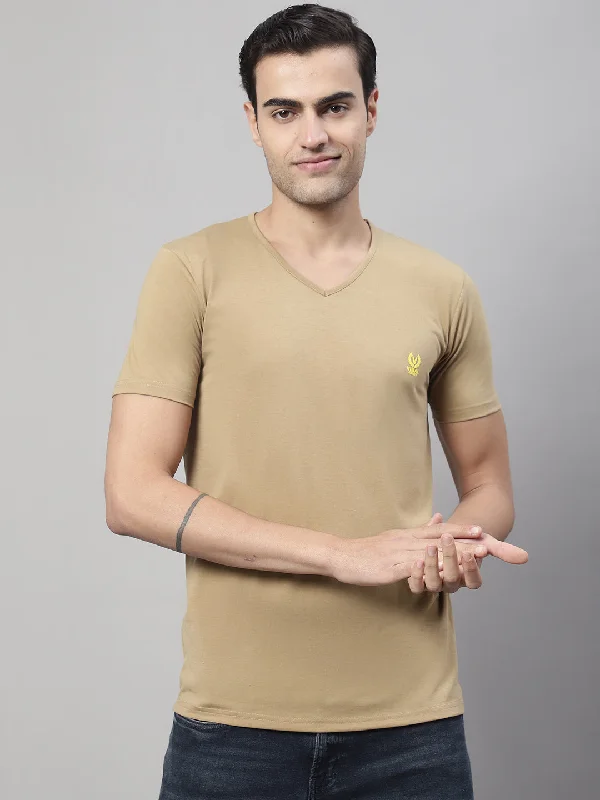Men's Shirts with Snap ButtonsMack Jonney V Neck Cotton Solid Mud T-Shirt for Men