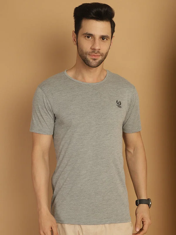 Men's Shirts with Logo EmbossmentsMack Jonney Round Neck Cotton Solid Grey Melange T-Shirt for Men Men's Shirts with Logo EmbossmentsMack Jonney Round Neck Cotton Solid Grey Melange T-Shirt for Men