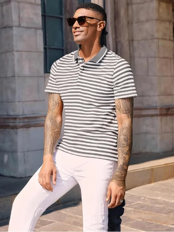 Men's Shirts with Barrel CuffsMack Jonney Men's Striped Cotton Rich Polo T Shirt | Collar Tshirts | Half Sleeves | Stripe-Regular Fit Men's Shirts with Barrel CuffsMack Jonney Men's Striped Cotton Rich Polo T Shirt | Collar Tshirts | Half Sleeves | Stripe-Regular Fit