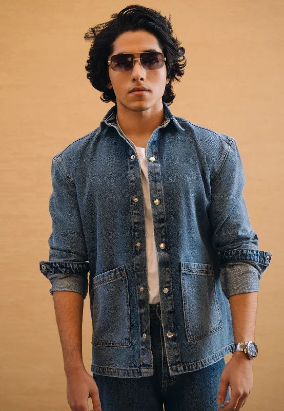 Stylish Men's JeansDenim Cross Pocket Shirt