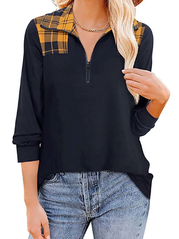 Men's Shirts with Embroidered DesignsKittenAlarm - Plaid print patchwork zipper lapel long sleeve casual T-shirt top Men's Shirts with Embroidered DesignsKittenAlarm - Plaid print patchwork zipper lapel long sleeve casual T-shirt top
