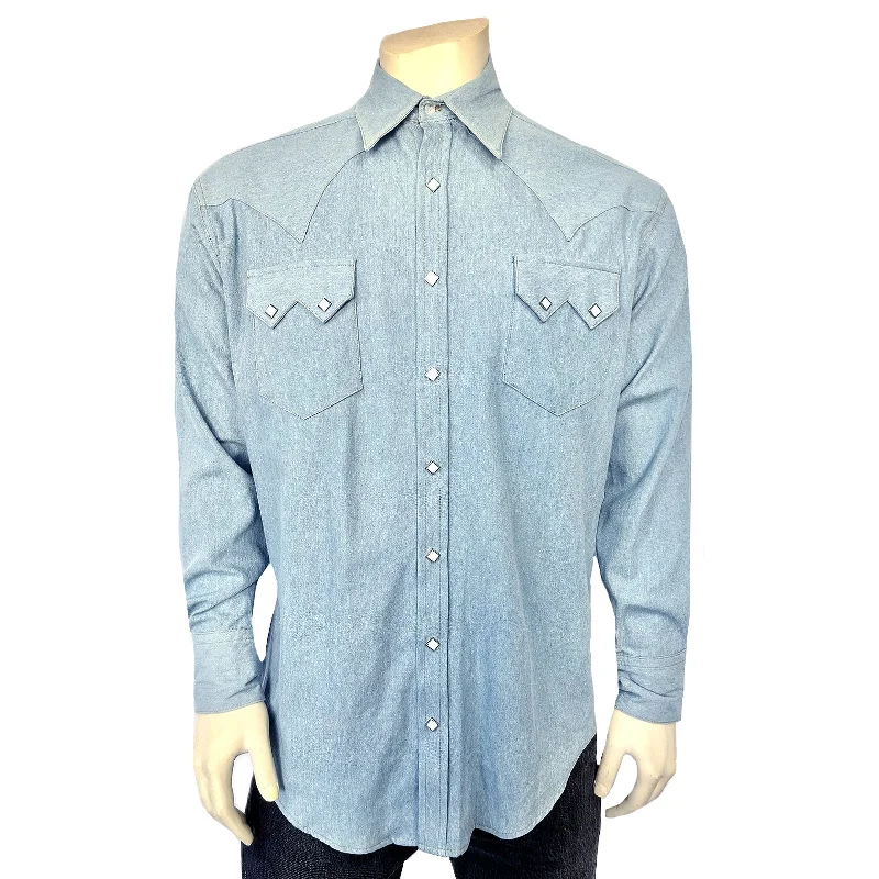 Inexpensive Rip and Tear Men's JeansMen's Stonewashed Denim Sawtooth Western Shirt in Sky Blue